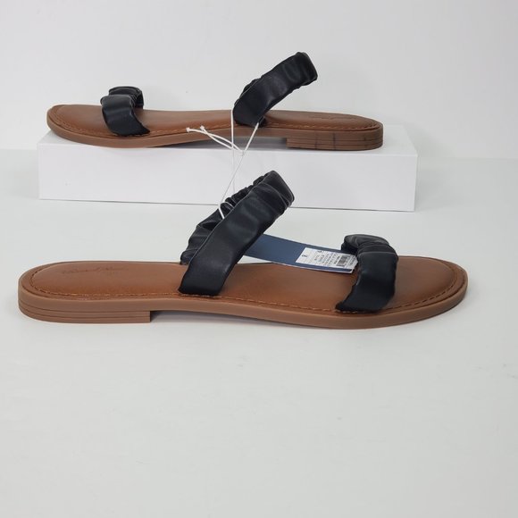 Universal Thread Black Brown Willow Slip-On Slide-On Flat Sandals NWT Size 9 1/2 - Picture 2 of 14